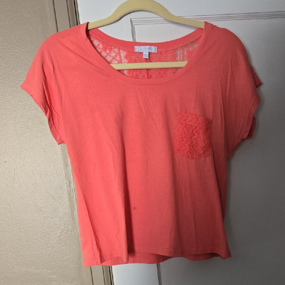 dELiA*s Coral Lace Pocket Crop Top